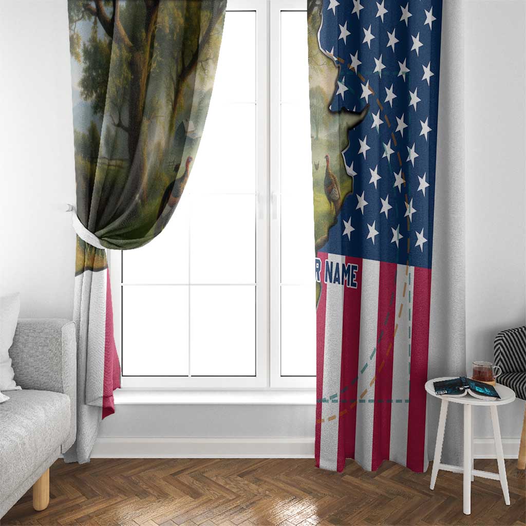 Custom American Flag Turkey Hunting Window Curtain with Illinois State Outline Country Farm Scene - Wonder Print Shop