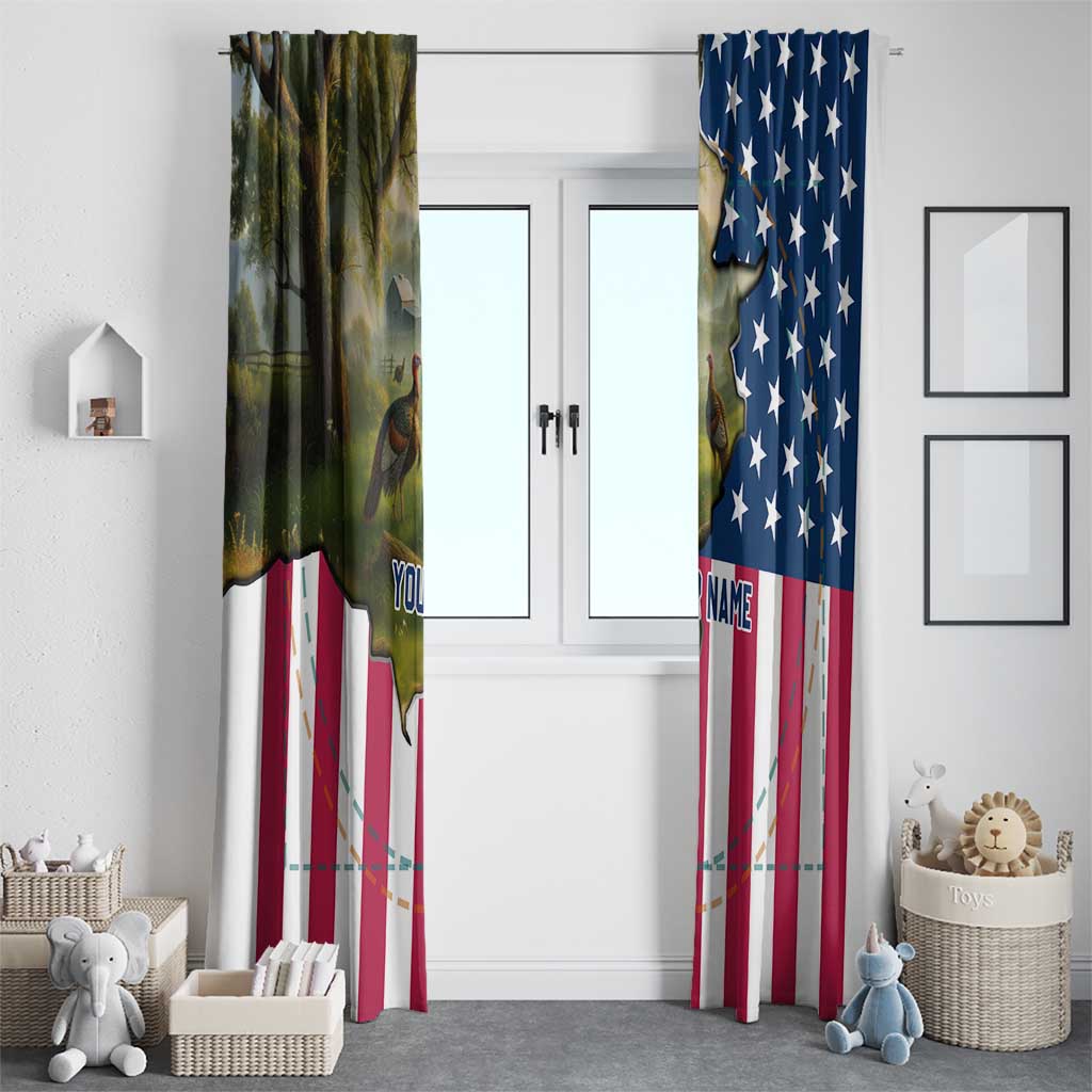 Custom American Flag Turkey Hunting Window Curtain with Illinois State Outline Country Farm Scene - Wonder Print Shop