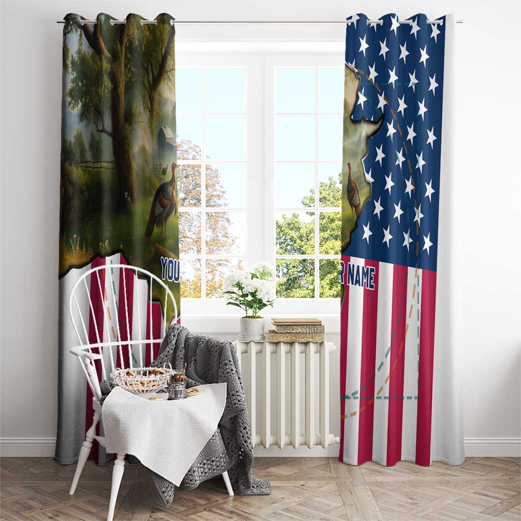 Custom American Flag Turkey Hunting Window Curtain with Illinois State Outline Country Farm Scene - Wonder Print Shop