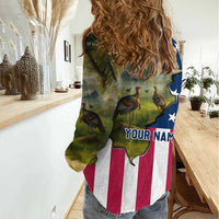 Custom American Flag Turkey Hunting Women Casual Shirt with Illinois State Outline Country Farm Scene - Wonder Print Shop