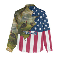 Custom American Flag Turkey Hunting Women Casual Shirt with Illinois State Outline Country Farm Scene - Wonder Print Shop