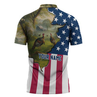 Custom American Flag Turkey Hunting Zipper Polo Shirt with Illinois State Outline Country Farm Scene - Wonder Print Shop
