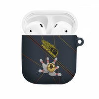 Custom Golden Bowling Shirts For Men, Flame Bowling AirPods Case with Flaming Bowling Ball Striking Pins And Geometric Line Pattern - Wonder Print Shop