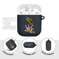 Custom Golden Bowling Shirts For Men, Flame Bowling AirPods Case with Flaming Bowling Ball Striking Pins And Geometric Line Pattern - Wonder Print Shop