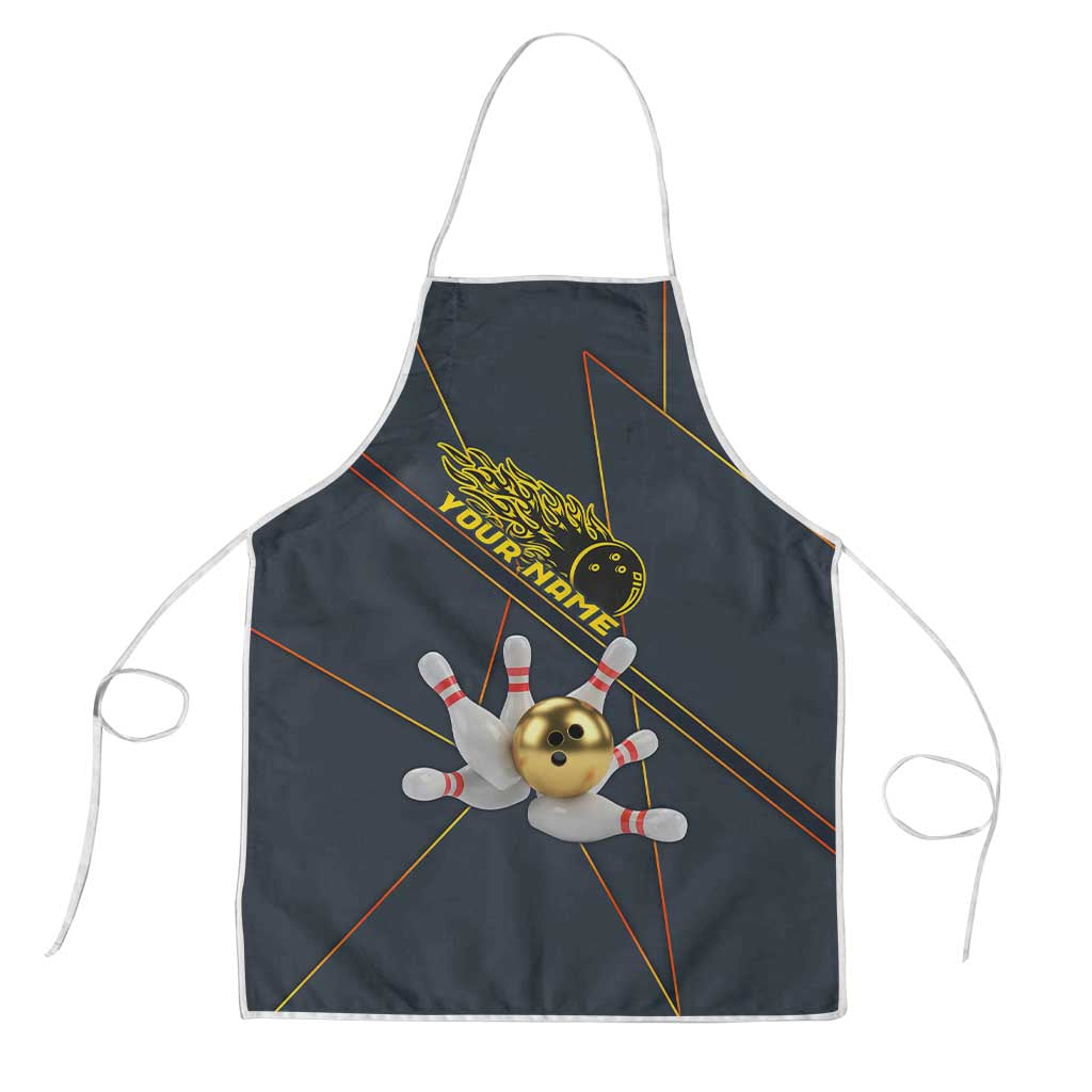 Custom Golden Bowling Shirts For Men, Flame Bowling Apron with Flaming Bowling Ball Striking Pins And Geometric Line Pattern - Wonder Print Shop