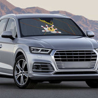 Custom Golden Bowling Shirts For Men, Flame Bowling Auto Sun Shade with Flaming Bowling Ball Striking Pins And Geometric Line Pattern - Wonder Print Shop