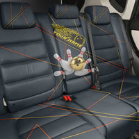 Custom Golden Bowling Shirts For Men, Flame Bowling Back Car Seat Cover with Flaming Bowling Ball Striking Pins And Geometric Line Pattern - Wonder Print Shop