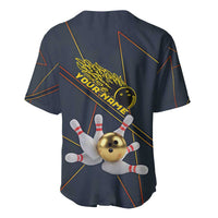 Custom Golden Bowling Shirts For Men, Flame Bowling Baseball Jersey with Flaming Bowling Ball Striking Pins And Geometric Line Pattern - Wonder Print Shop
