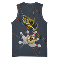 Custom Golden Bowling Shirts For Men, Flame Bowling Basketball Jersey with Flaming Bowling Ball Striking Pins And Geometric Line Pattern - Wonder Print Shop