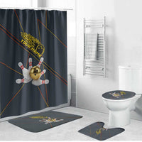 Custom Golden Bowling Shirts For Men, Flame Bowling Bathroom Set with Flaming Bowling Ball Striking Pins And Geometric Line Pattern - Wonder Print Shop