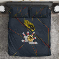 Custom Golden Bowling Shirts For Men, Flame Bowling Bedding Set with Flaming Bowling Ball Striking Pins And Geometric Line Pattern - Wonder Print Shop