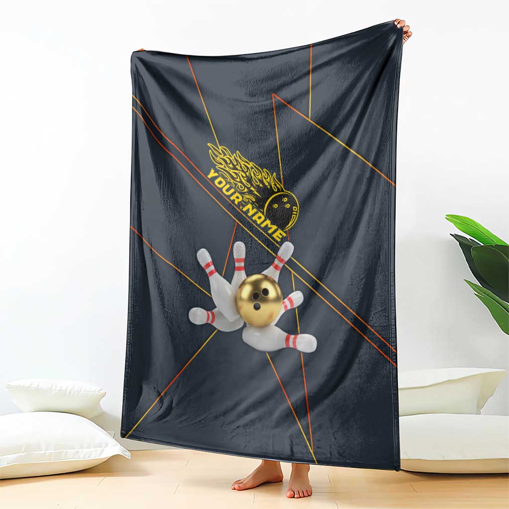 Custom Golden Bowling Shirts For Men, Flame Bowling Blanket with Flaming Bowling Ball Striking Pins And Geometric Line Pattern - Wonder Print Shop