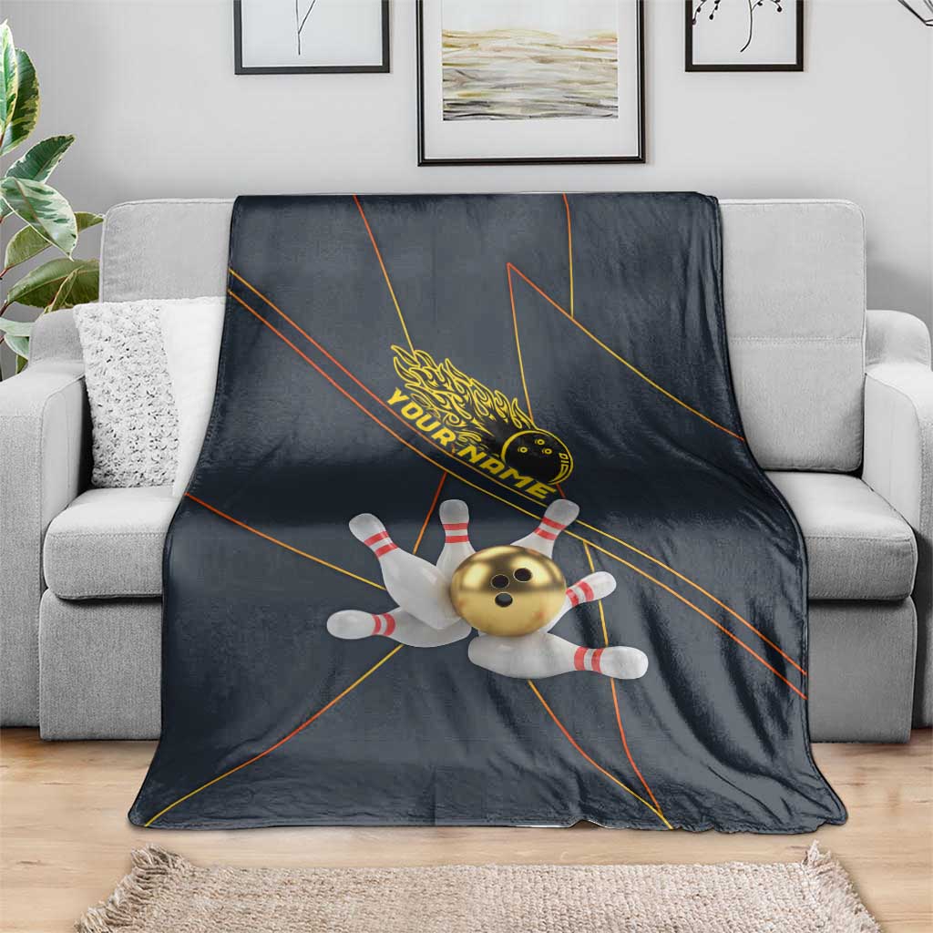 Custom Golden Bowling Shirts For Men, Flame Bowling Blanket with Flaming Bowling Ball Striking Pins And Geometric Line Pattern - Wonder Print Shop
