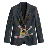 Custom Golden Bowling Shirts For Men, Flame Bowling Blazer with Flaming Bowling Ball Striking Pins And Geometric Line Pattern - Wonder Print Shop
