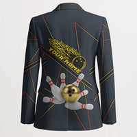 Custom Golden Bowling Shirts For Men, Flame Bowling Blazer with Flaming Bowling Ball Striking Pins And Geometric Line Pattern - Wonder Print Shop