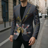 Custom Golden Bowling Shirts For Men, Flame Bowling Blazer with Flaming Bowling Ball Striking Pins And Geometric Line Pattern - Wonder Print Shop