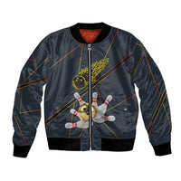 Custom Golden Bowling Shirts For Men, Flame Bowling Bomber Jacket with Flaming Bowling Ball Striking Pins And Geometric Line Pattern - Wonder Print Shop
