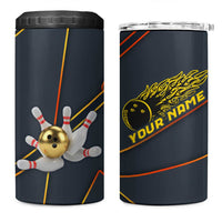 Custom Golden Bowling Shirts For Men, Flame Bowling 4 in 1 Can Cooler Tumbler with Flaming Bowling Ball Striking Pins And Geometric Line Pattern - Wonder Print Shop