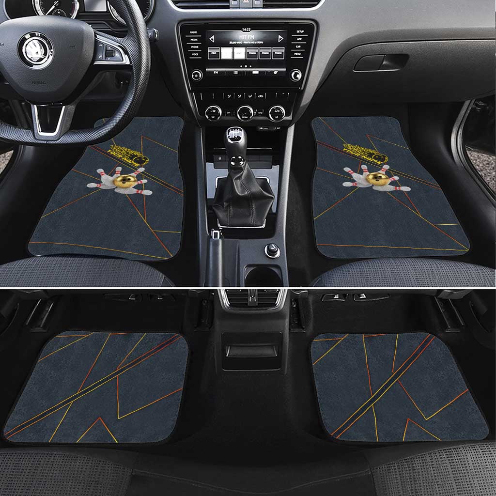 Custom Golden Bowling Shirts For Men, Flame Bowling Car Mats with Flaming Bowling Ball Striking Pins And Geometric Line Pattern - Wonder Print Shop