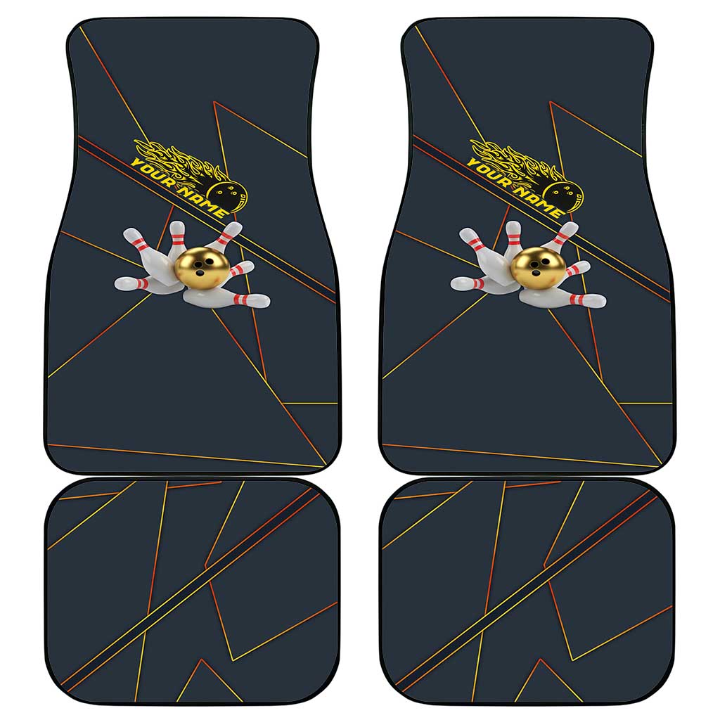 Custom Golden Bowling Shirts For Men, Flame Bowling Car Mats with Flaming Bowling Ball Striking Pins And Geometric Line Pattern - Wonder Print Shop
