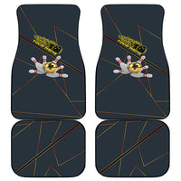 Custom Golden Bowling Shirts For Men, Flame Bowling Car Mats with Flaming Bowling Ball Striking Pins And Geometric Line Pattern - Wonder Print Shop