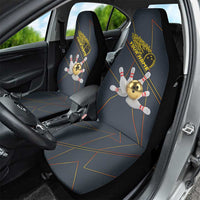 Custom Golden Bowling Shirts For Men, Flame Bowling Car Seat Cover with Flaming Bowling Ball Striking Pins And Geometric Line Pattern - Wonder Print Shop
