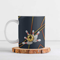 Custom Golden Bowling Shirts For Men, Flame Bowling Ceramic Mug with Flaming Bowling Ball Striking Pins And Geometric Line Pattern - Wonder Print Shop