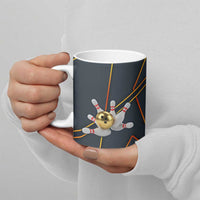Custom Golden Bowling Shirts For Men, Flame Bowling Ceramic Mug with Flaming Bowling Ball Striking Pins And Geometric Line Pattern - Wonder Print Shop