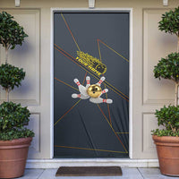 Custom Golden Bowling Shirts For Men, Flame Bowling Door Cover with Flaming Bowling Ball Striking Pins And Geometric Line Pattern - Wonder Print Shop