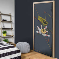 Custom Golden Bowling Shirts For Men, Flame Bowling Door Cover with Flaming Bowling Ball Striking Pins And Geometric Line Pattern - Wonder Print Shop