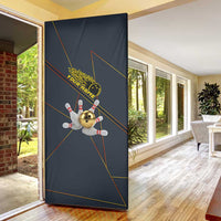 Custom Golden Bowling Shirts For Men, Flame Bowling Door Cover with Flaming Bowling Ball Striking Pins And Geometric Line Pattern - Wonder Print Shop