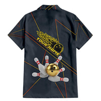 Custom Golden Bowling Shirts For Men, Flame Bowling Family Matching Mermaid Dress and Hawaiian Shirt with Flaming Bowling Ball Striking Pins And Geometric Line Pattern - Wonder Print Shop