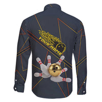 Custom Golden Bowling Shirts For Men, Flame Bowling Family Matching Mermaid Dress and Hawaiian Shirt with Flaming Bowling Ball Striking Pins And Geometric Line Pattern - Wonder Print Shop