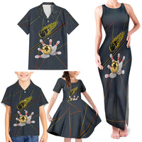 Custom Golden Bowling Shirts For Men, Flame Bowling Family Matching Tank Maxi Dress and Hawaiian Shirt with Flaming Bowling Ball Striking Pins And Geometric Line Pattern - Wonder Print Shop