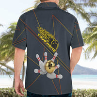 Custom Golden Bowling Shirts For Men, Flame Bowling Hawaiian Shirt with Flaming Bowling Ball Striking Pins And Geometric Line Pattern - Wonder Print Shop