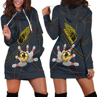 Custom Golden Bowling Shirts For Men, Flame Bowling Hoodie Dress with Flaming Bowling Ball Striking Pins And Geometric Line Pattern - Wonder Print Shop