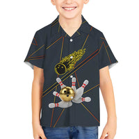 Custom Golden Bowling Shirts For Men, Flame Bowling Kid Hawaiian Shirt with Flaming Bowling Ball Striking Pins And Geometric Line Pattern - Wonder Print Shop