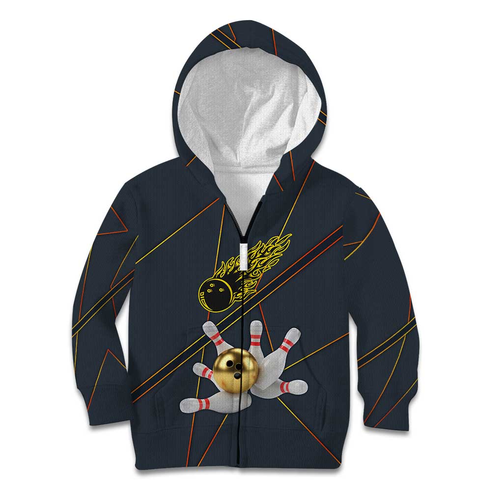 Custom Golden Bowling Shirts For Men, Flame Bowling Kid Hoodie with Flaming Bowling Ball Striking Pins And Geometric Line Pattern - Wonder Print Shop