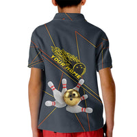 Custom Golden Bowling Shirts For Men, Flame Bowling Kid Polo Shirt with Flaming Bowling Ball Striking Pins And Geometric Line Pattern - Wonder Print Shop