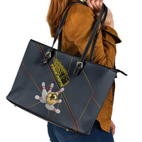 Custom Golden Bowling Shirts For Men, Flame Bowling Leather Tote Bag with Flaming Bowling Ball Striking Pins And Geometric Line Pattern - Wonder Print Shop