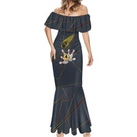 Custom Golden Bowling Shirts For Men, Flame Bowling Mermaid Dress with Flaming Bowling Ball Striking Pins And Geometric Line Pattern - Wonder Print Shop