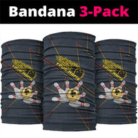 Custom Golden Bowling Shirts For Men, Flame Bowling Neck Gaiter with Flaming Bowling Ball Striking Pins And Geometric Line Pattern - Wonder Print Shop