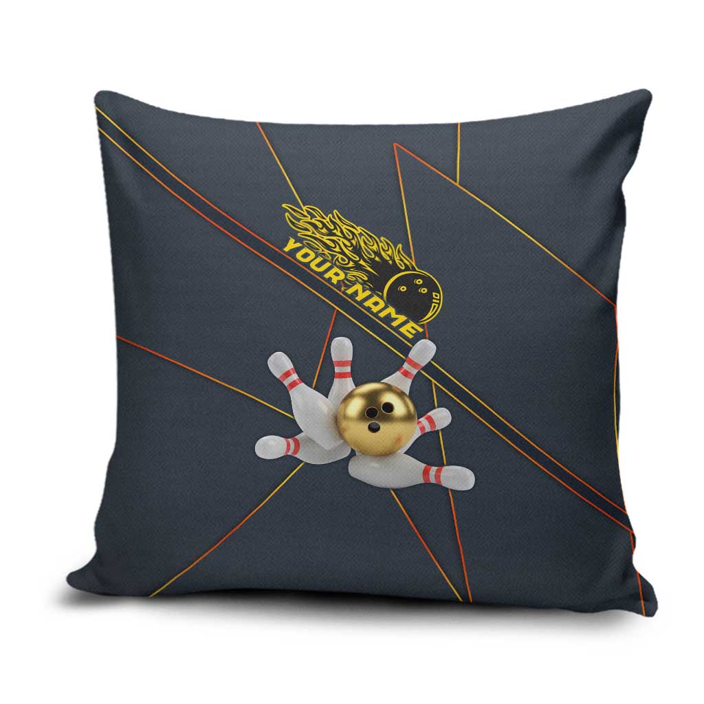 Custom Golden Bowling Shirts For Men, Flame Bowling Pillow Cover with Flaming Bowling Ball Striking Pins And Geometric Line Pattern - Wonder Print Shop
