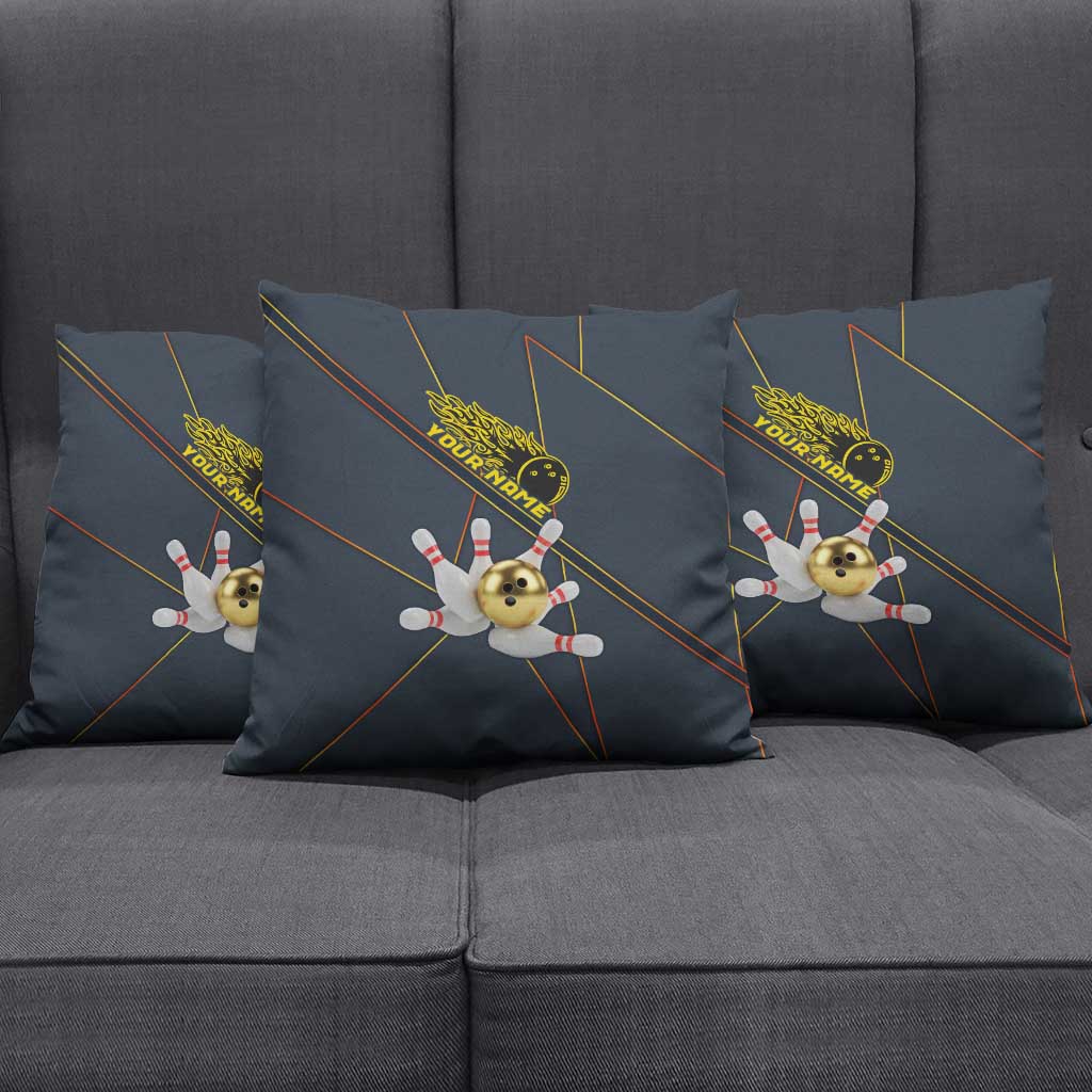 Custom Golden Bowling Shirts For Men, Flame Bowling Pillow Cover with Flaming Bowling Ball Striking Pins And Geometric Line Pattern - Wonder Print Shop