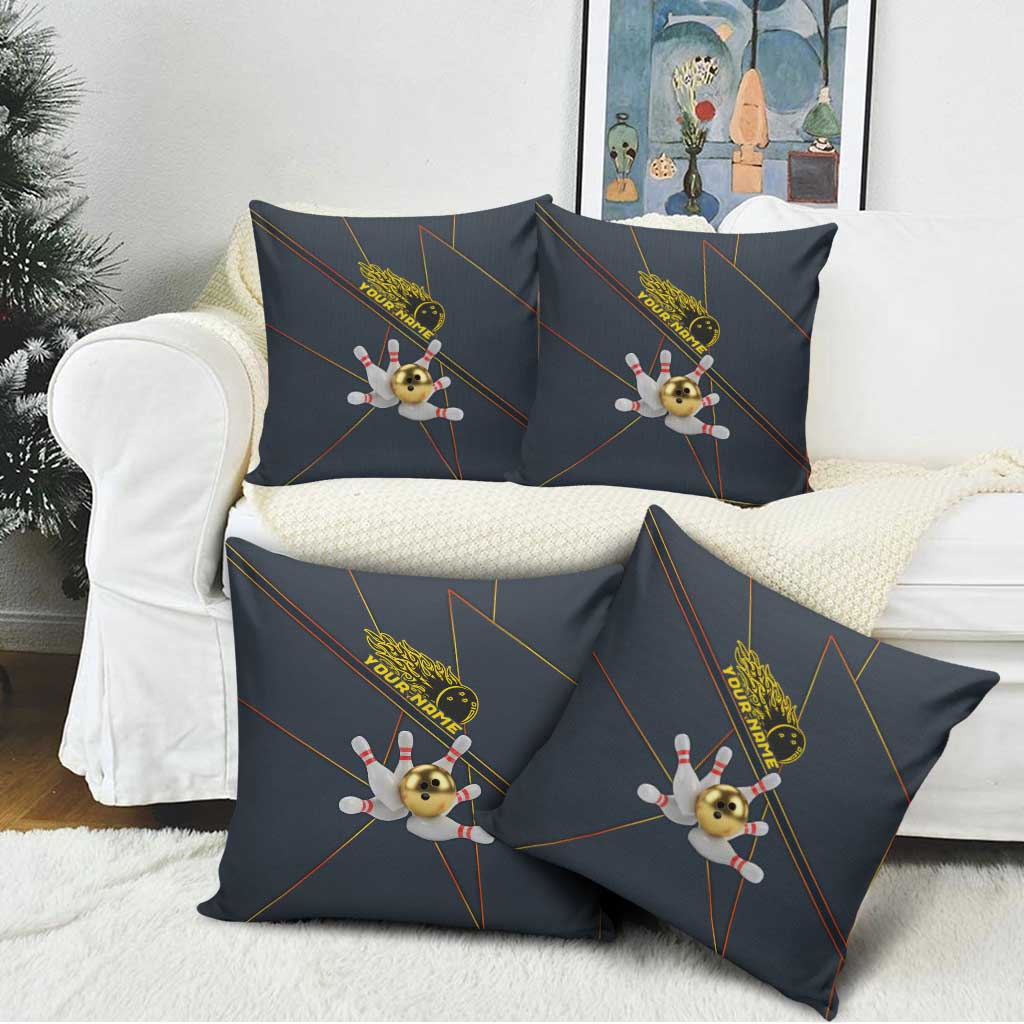 Custom Golden Bowling Shirts For Men, Flame Bowling Pillow Cover with Flaming Bowling Ball Striking Pins And Geometric Line Pattern - Wonder Print Shop