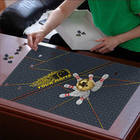 Custom Golden Bowling Shirts For Men, Flame Bowling Puzzle with Flaming Bowling Ball Striking Pins And Geometric Line Pattern - Wonder Print Shop