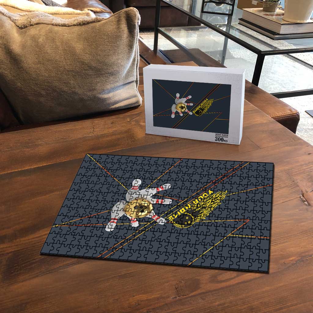 Custom Golden Bowling Shirts For Men, Flame Bowling Puzzle with Flaming Bowling Ball Striking Pins And Geometric Line Pattern - Wonder Print Shop