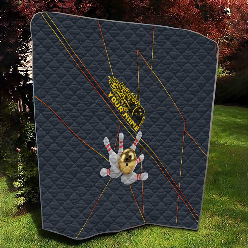 Custom Golden Bowling Shirts For Men, Flame Bowling Quilt with Flaming Bowling Ball Striking Pins And Geometric Line Pattern - Wonder Print Shop