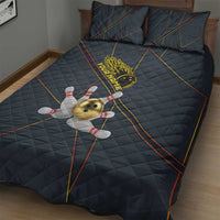 Custom Golden Bowling Shirts For Men, Flame Bowling Quilt Bed Set with Flaming Bowling Ball Striking Pins And Geometric Line Pattern - Wonder Print Shop