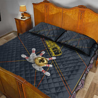 Custom Golden Bowling Shirts For Men, Flame Bowling Quilt Bed Set with Flaming Bowling Ball Striking Pins And Geometric Line Pattern - Wonder Print Shop